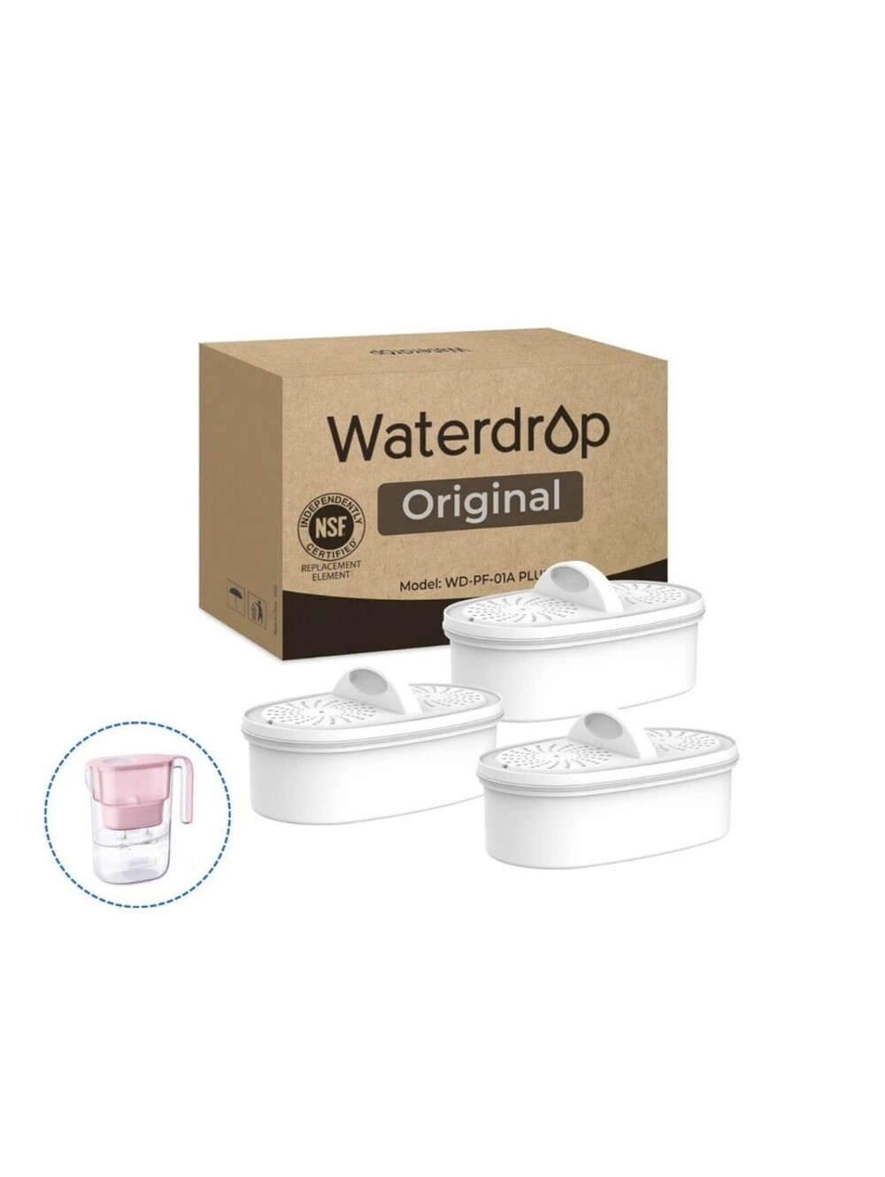 New Waterdrop WD-PF-01A Plus Pitcher Replacement Filters Pack of 3 indiv wrapped